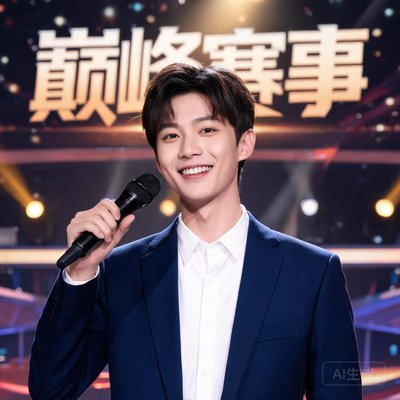 赛事主持人小杨，手持话筒笑容阳光